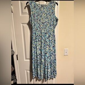 beach lunch lounge Blue and Green Maxi Dress size Medium